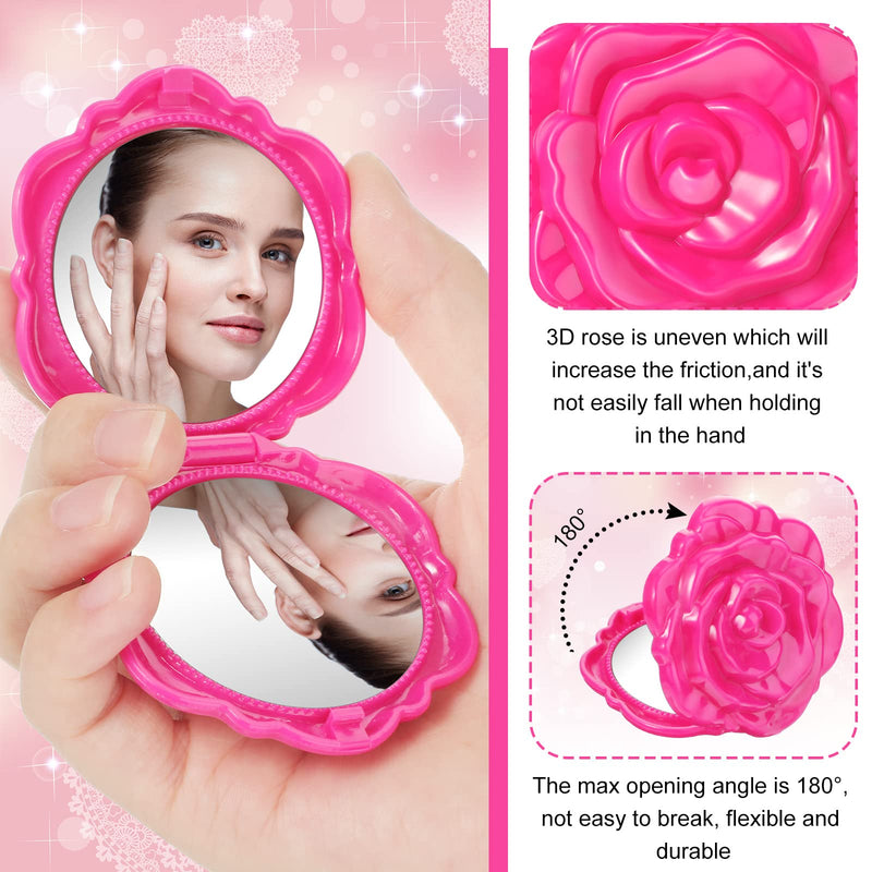 Geelin 30 Pcs Pink Rose Compact Mirrors Bulk Bridal Wedding Shower Party Favors Flower Foldable Makeup Mirror Handheld Pocket for Guest Women Wedding Bridesmaid Quinceanera Travel Tea Party Favor Gift