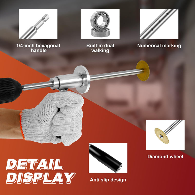 Pipe Inside Cutter for PVC Pipe w/ 1/4" Hex Shank Set + 6PCS Diamond Grit Cutting Wheel Blades, 7 Inch Adjustable Cut Depth Stainless Steel Plumb Tool for 1-1/2“ - 8" Cut 7“ Adjustable Cut Depth Silver Set + 5 Blades