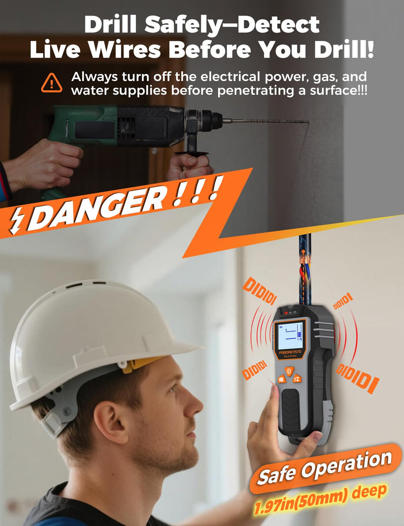 6-in-1 Stud Finder Wall Scanner, POROMETISTO DSF01 Wall Stud Finder with Electric Wire Finder, Deep Scan Stud Sensor for drywall, Wood, Plaster Walls, Metal, AC Wire, Magnetic, Joists, Pipes