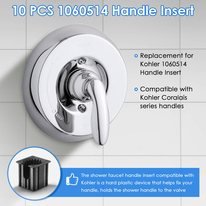 Dreyoo 10 Pcs Shower Faucet Handle Insert Compatible with Kohler, 1.5cm x 1.4cm x 1.2cm Shower Handle Parts Compatible with Kohler 1060514, Nickel Chrome Plated, Easy to Install - NewNest Australia