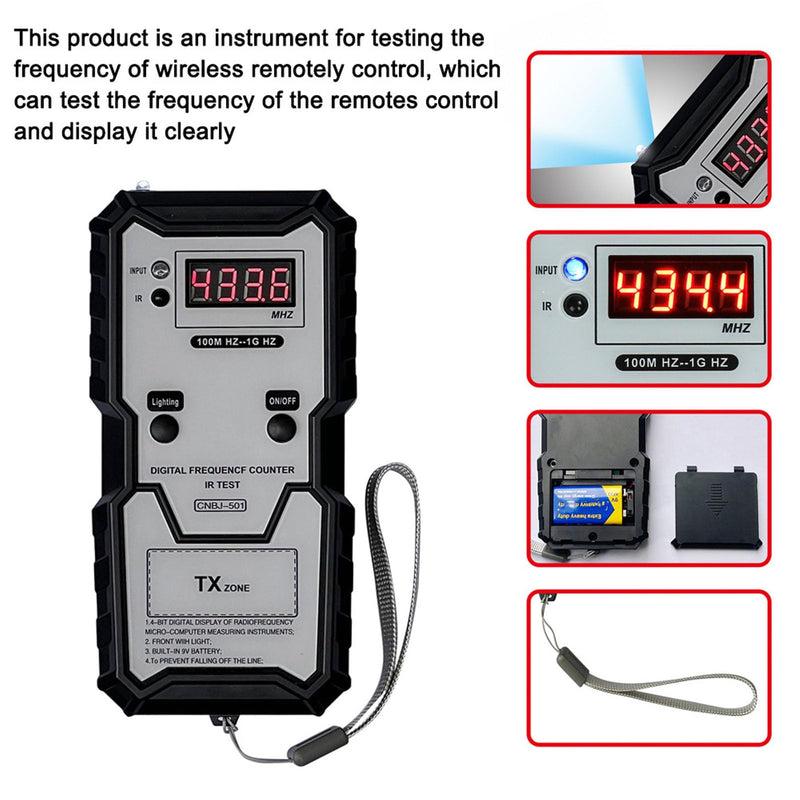Remote Key Frequency Tester, 100MHZ to 1GHZ Infrared Remote Control Frequency Tester, Portable Key Fob Tester Digital Frequency Meter Counter for Access Control