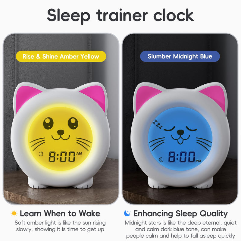 B&H Sleep Trainer Clock for Toddler - Rechargeable Kid Ok to Wake Clock, Cute Cat Girls Alarm Clock, Drop Proof, Night Light, Science-Backed Lighting for Peaceful Sleep and Ready to Rise Mornings White