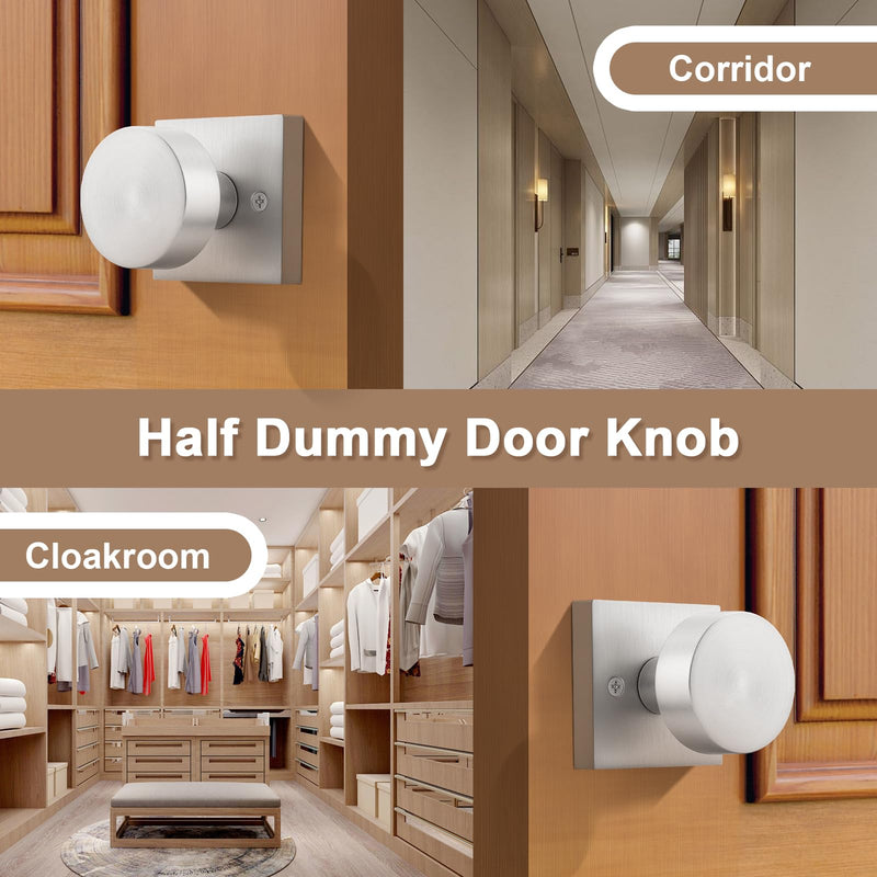 Probrico Brushed Nickel Dummy Door Knobs 2 Pack, Square Door Knobs Interior for Closet, Half Dummy Door Handles, Single Side