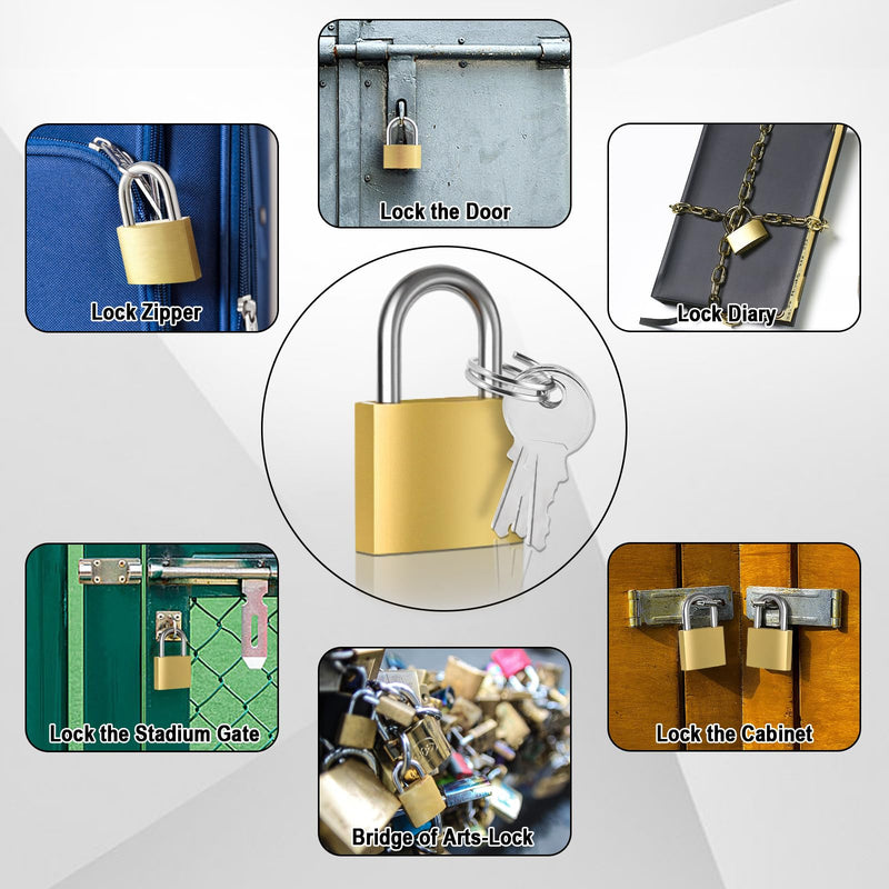 4pcs Solid Brass Padlock with Key, Small Pad Lock with Key, Padlocks with 12 Same Key, Storage Lock Shackle for Locker Outdoor Indoor Use