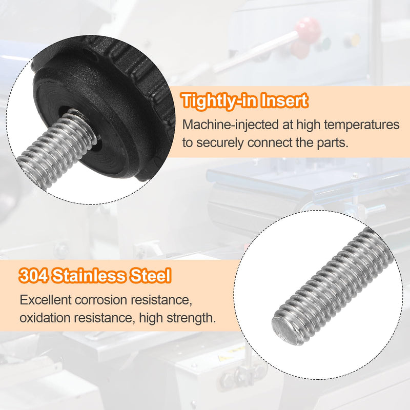 HARFINGTON 6pcs Knurled Clamping Knobs Thumb Screws M6 x 16mm Metric Male Thread 28mm Matte Plastic Head 304 Stainless Steel Stud Hand Threaded Knob Thumbscrew Handle, Black