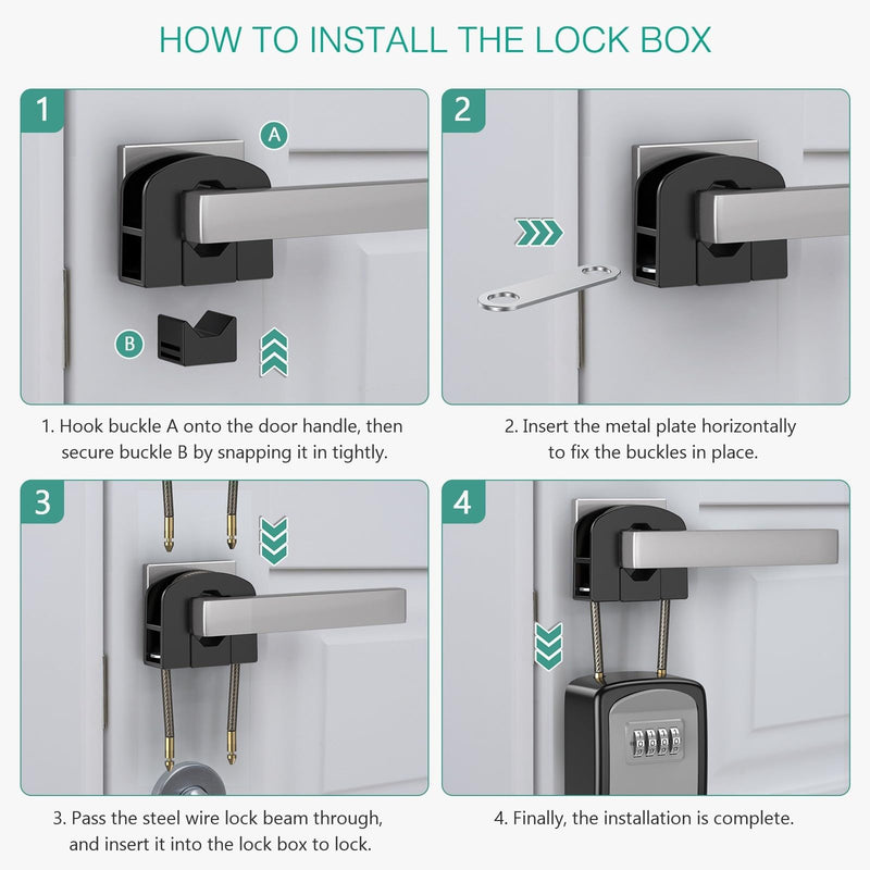 ORIA Key Lock Box, Resettable Key Storage Lock Box with Removable Buckle, Key Safe Lock Box Waterproof with 4 Digit Combination, 5 Keys Capacity for Home, Indoor, Outdoor, Lever Handles