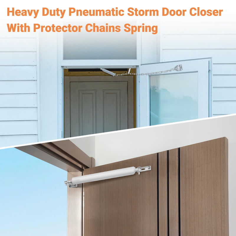 Storm Door Closer, White Heavy Duty Screen Door Closers with Protector Chains Spring, Compatible with Andersen/Emco/Larson/40201 (Closer and Chain, 1 Pack(White)) Closer and chain 1 Pack(White)