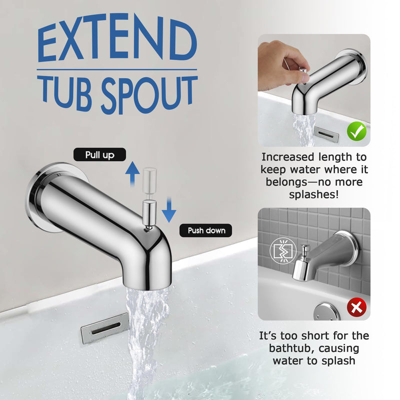 7 Inch Slip on Bathtub Spout with Diverter, Compatible with Moen 3839/3853,Extra Long Diverter Tub Spout Fits 1/2" Copper Tube(5/8" Diameter),Chrome Chrome