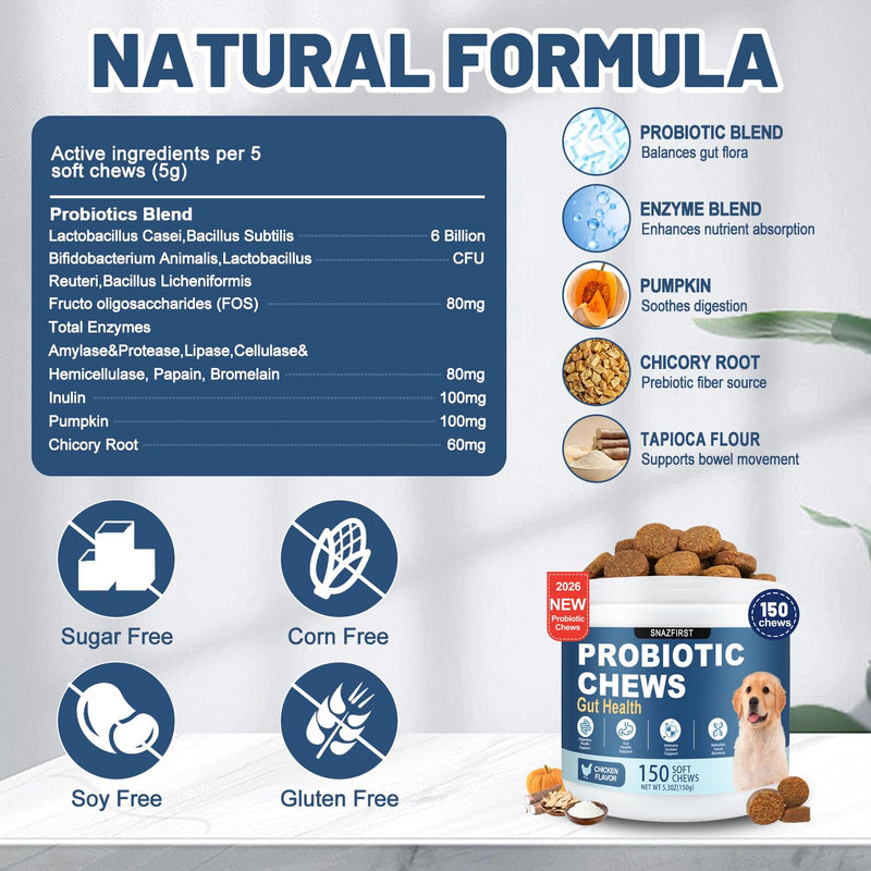 Probiotics for Dogs, Dog Probiotics Chews for Digestive Health & Gut Health, Improve Immune System,Constipation & Diarrhea Relief(Chicken Flavor, 150 Chews) 150 CHEW