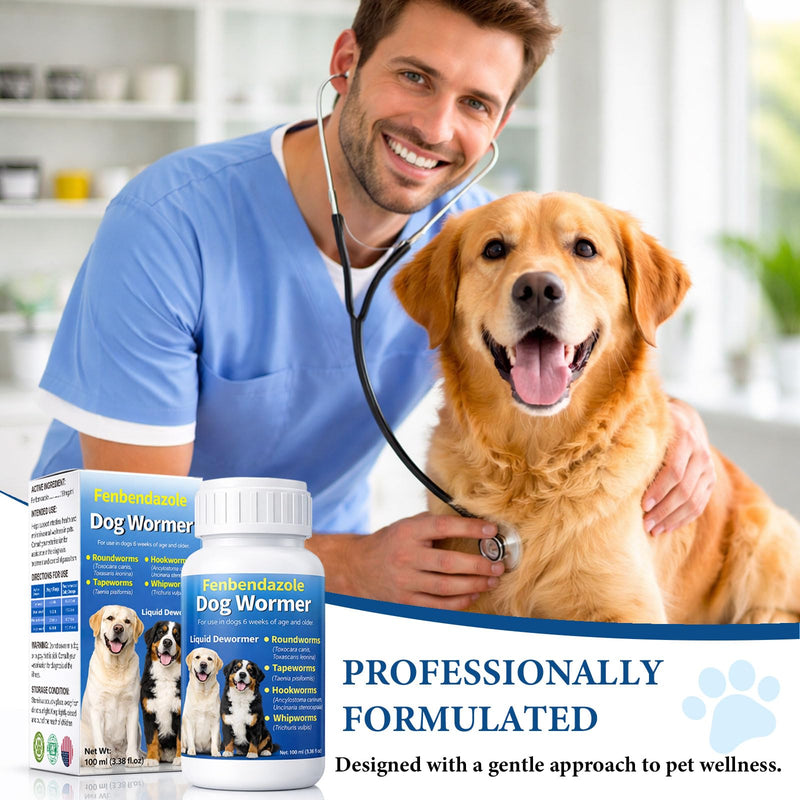 Dewormer for Dog - Fenbendazole Liquid Broad Spectrum for Tapeworms, Roundworms, Hookworms, Whipworms, 100 mL