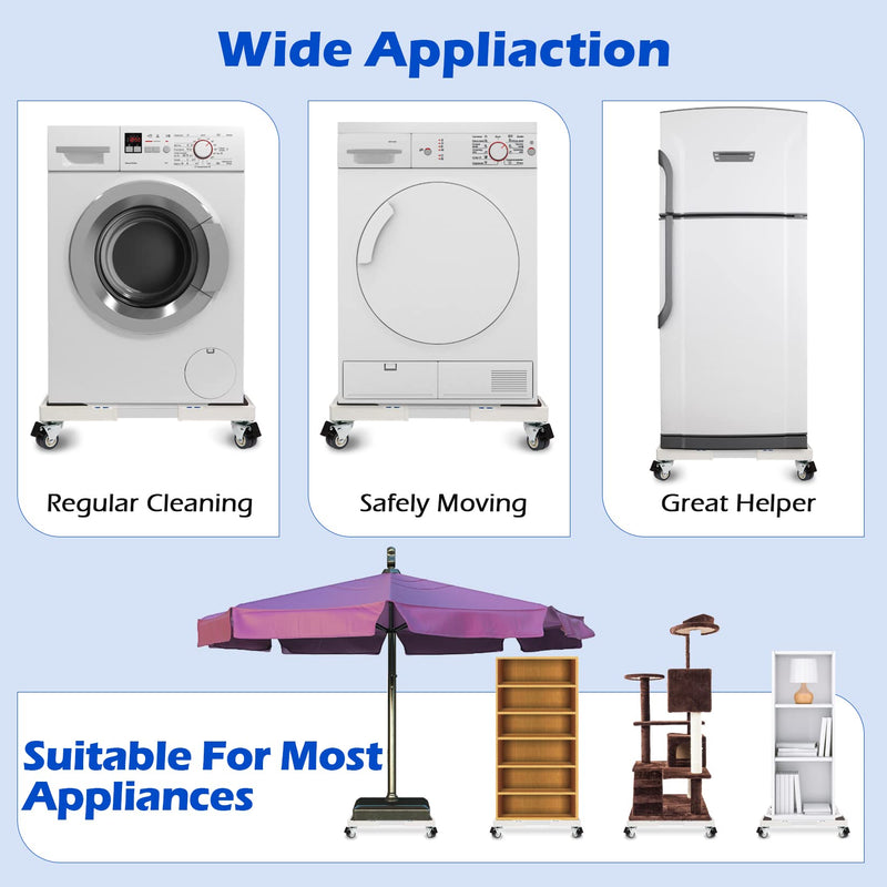 Nefish Furniture Dolly Adjustable Mini Fridge Stand Dolly Cart with 4 Lockable Wheels Washing Machine Stand Mobile Roller Universal Mobile Base Stand for Washer Dryer Refrigerator White