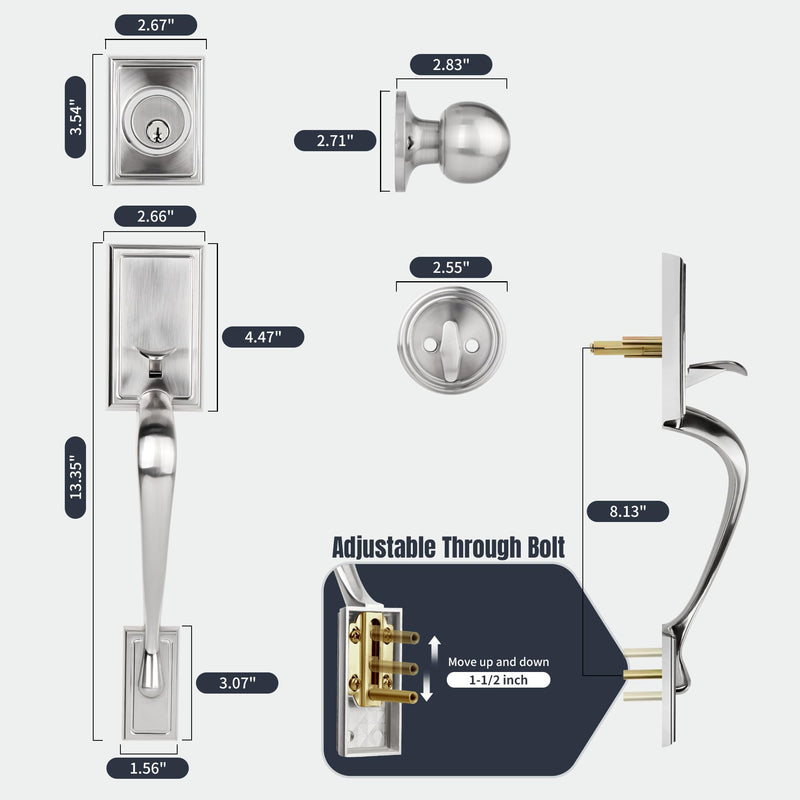 Front Door Handleset with Deadbolt – Satin Nickel Entry Handle Set with Interior Door Knob, Keyed Single Cylinder Lock, Reversible, Fits 1-3/8"–1-3/4" Doors