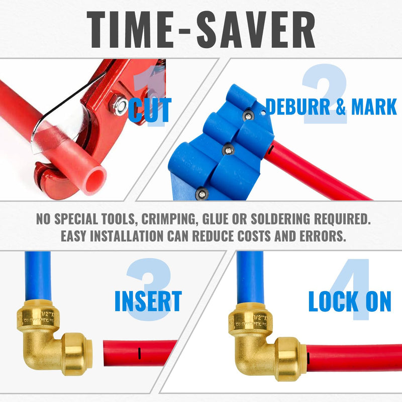 SUNGATOR 1/2" Push Pex 90 Degree Elbow Fittings, No Lead Brass Plumbing Fitting 1/2" Elbow, Push to Connect Pex Elbow, Quick Plumbing Fittings for Copper,CPVC,Pex Pipe, with 1 Release Tool, Pack of 6 1/2 Inch Brass Elbow, 6 Pack