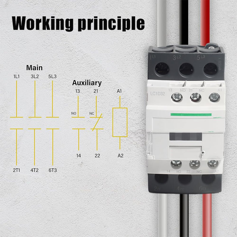AC Contactor 3 Pole 30A Motor Contactor 110 120V Coil Normally Open1NO1NC 50-60HZ DIN Rail Mount Contactor Switch