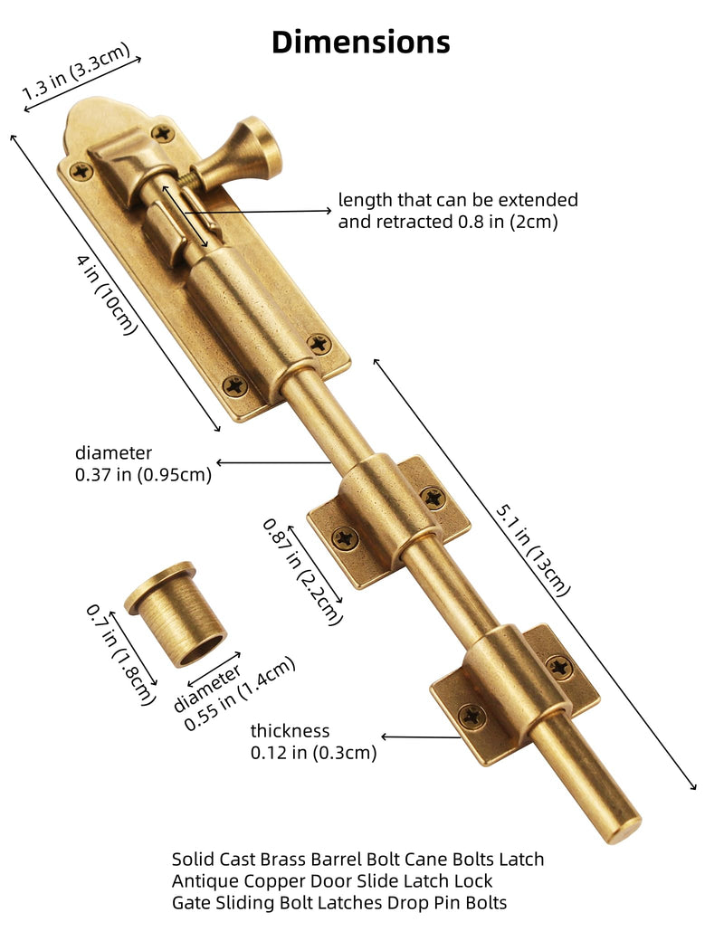 Heavy Duty Cane Bolts Latch Garage Bolts10", Extra Lengthen Solid Bronze Sliding Bolt- Barrel Bolt Door Latch Oil Rubbed Bronze Large Sliding Bolt Door Locks,Drop Pin Bolts Cane Gate