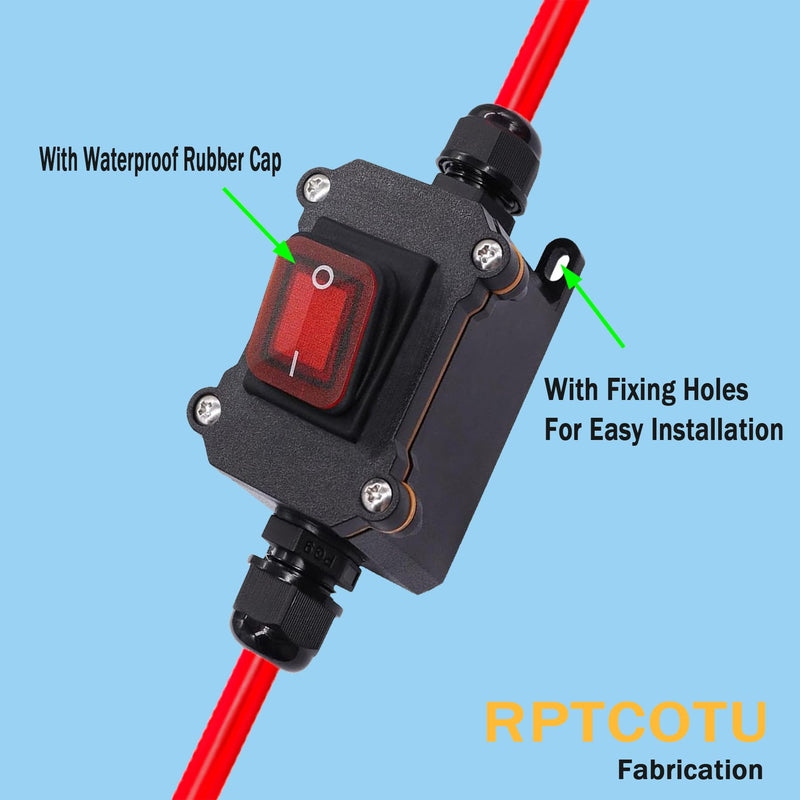 DC12V Inline Wire Switch DC12-24V DPST Dual Side Wiring Switch 25A IP67 with on/Off Quick Connect/Disconnect Switch with Copper Ring Power Cord 30 cm for Motorcycle and car Power on/Off.(DC) DC Waterproof Switch with Brass Ring