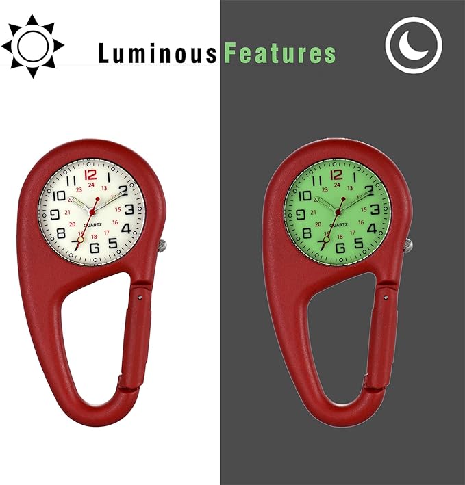 Lancardo Carabiner Watch Waterproof Carabiner Watch Pocket Watch Men Women Analog Luminous Key Chain Watch Clip Pocket Watch, red - NewNest Australia