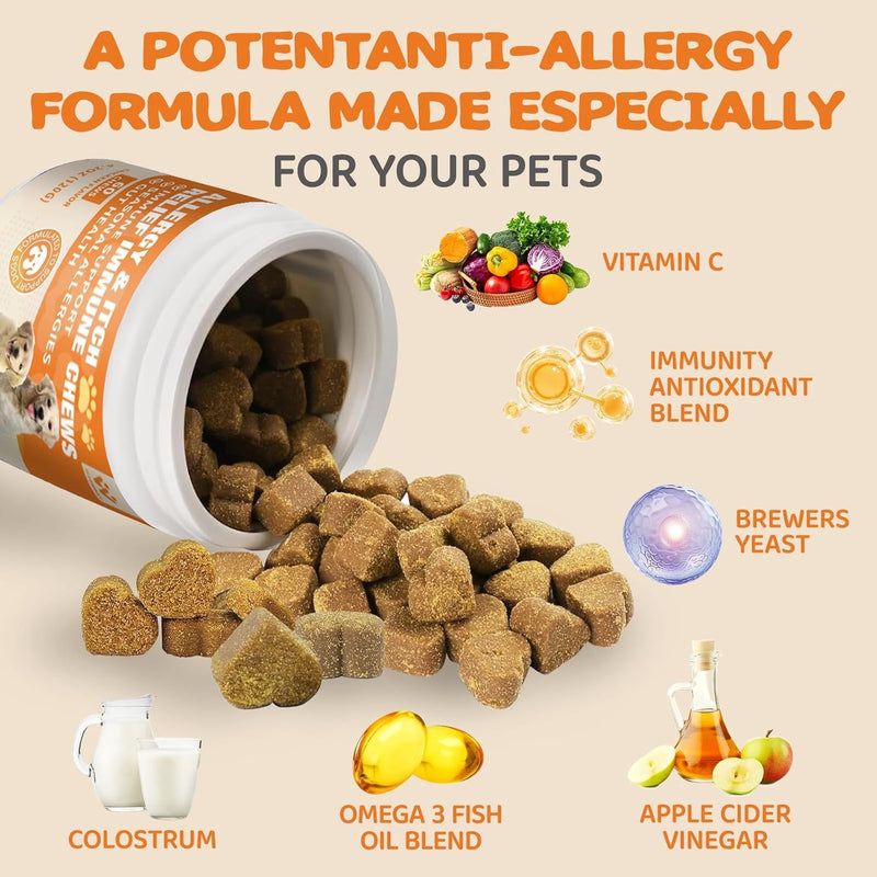Dog Allergy Relief Chews - Advanced Dog Allergy Chews - Dоg Itching Skin Relief Treatment Pills with Probiotics - Immune Support & Skin Relief for Coat, Seasonal Allergies - 60 Treats Chicken 60 Count (Pack of 1)