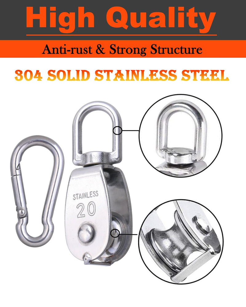 5 Pcs M15 Single Pulley Block, 304 Stainless Steel Lifting Crane Pulley, Wire Rope Hanging Pulley Wheel, with 5 Pcs Spring Snap Hook 5*M15 Pulley/Hook