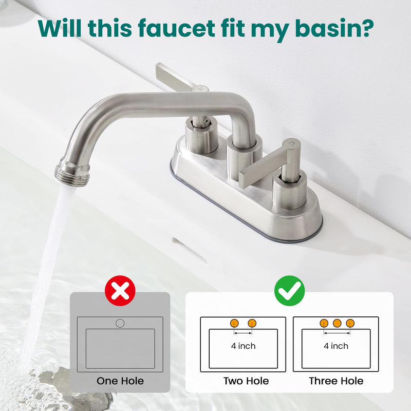 4 Inch Centerset Laundry Faucet, 2 or 3 Hole Deck Mount, Brushed Nickel Utility Sink Faucet with 360° Swivel Spout and 3/4'' Thread End Garden Hose Adapter