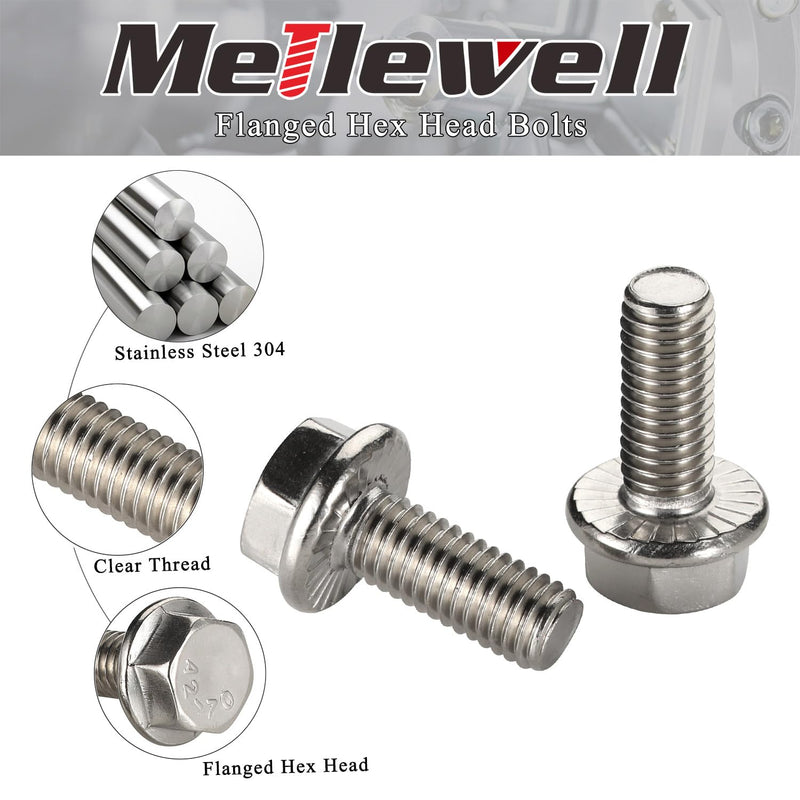 1/4-20 x 1 Flanged Hex Head Bolts Flange Hexagon Screws, Stainless Steel A2, DIN 6921, 25 PCS 1/4-20 x 1"