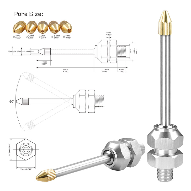 2 Set 1/4" PT 304 Stainless Steel Coolant Nozzles for Cnc Vertical Lathe Cutting Nozzle, 360 ° Steering High-Pressure Cutting Oil Cooling Extension Nozzle Air Blow Nozzles HTDS-PT1/4-QT