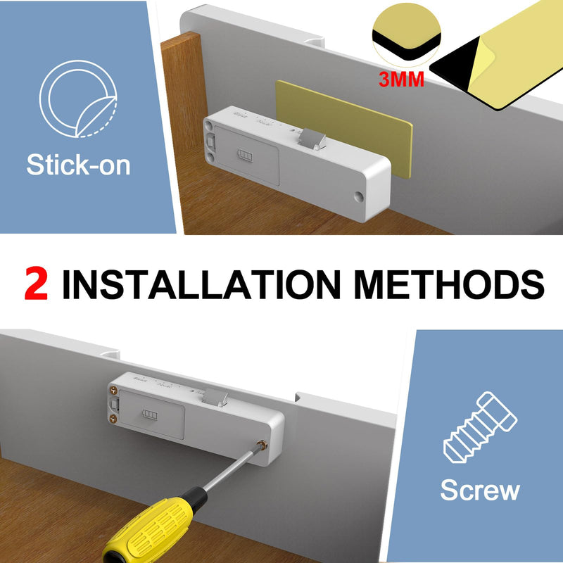 Cabinet Lock RFID Card NFC eLinkSmart Slim Hidden Double-Layer Drawer Lock Child Safety Cupboard Door Lock for Liquor File Kitchen Pantry Furniture Support Phone or Watch App No Drilling White Slim-White