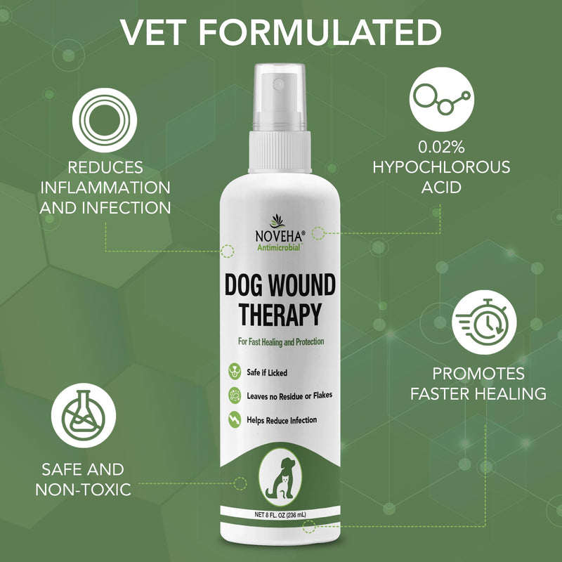 NOVEHA Dog Wound Therapy Spray - Itch Relief & Skin Repair for Dogs - Clean Wounds with Soothing Hypochlorous Acid for Allergies and Other Dog Skin Problems - Immediate Itching Relief - 8 oz Bottle - PawsPlanet Australia