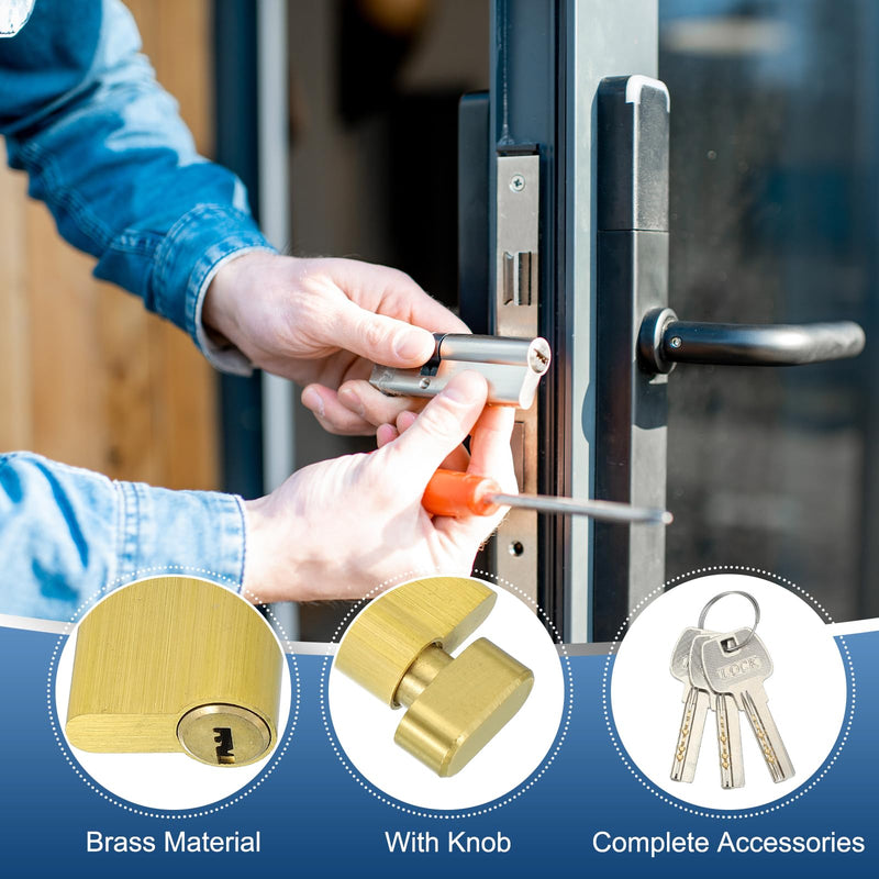 PATIKIL Solid Brass Lock Cylinder, 90mm(55/10/25) 1-1/4" Door Lock Cylinder Storm Door Lock Cylinder with 3 Keys for Anti-Theft Wooden Aluminum Door 90mm(55/10/25)