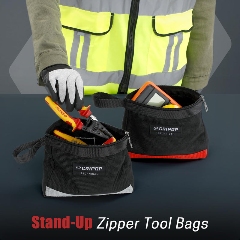 6 Pack Tool Pouches with Zipper, 1680D Tools Bag Storage Kit with 4 Zipper Bags and 2 Stand-up Tool Bags, Multipurpose Tools Utility Pouches Storage Organizer 2 Stand-up Zipper Bags+4 Zipper Bags
