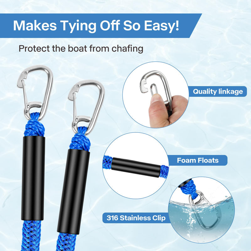 Bungee Dock Line Mooring Rope for Boat,Boat Ropes for Docking with Clips,2/3 FT Marine Rope Boating Gifts for Men, Boat Accessories Quick Connect (2, Redblackblue, 3 Feet Stretches to 4 Feet) 2
