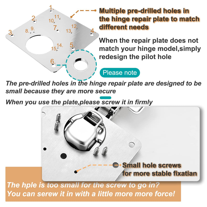 6 PCS Cabinet Hinge Repair Plate, Hinges Repair Fixing Plates, Stainless Steel Hinge Repair Board, Kitchen Cupboard Door Hinge Repair Brackets Kit, Hinge Fixing Plate Bracket Kit with Mounting Screw