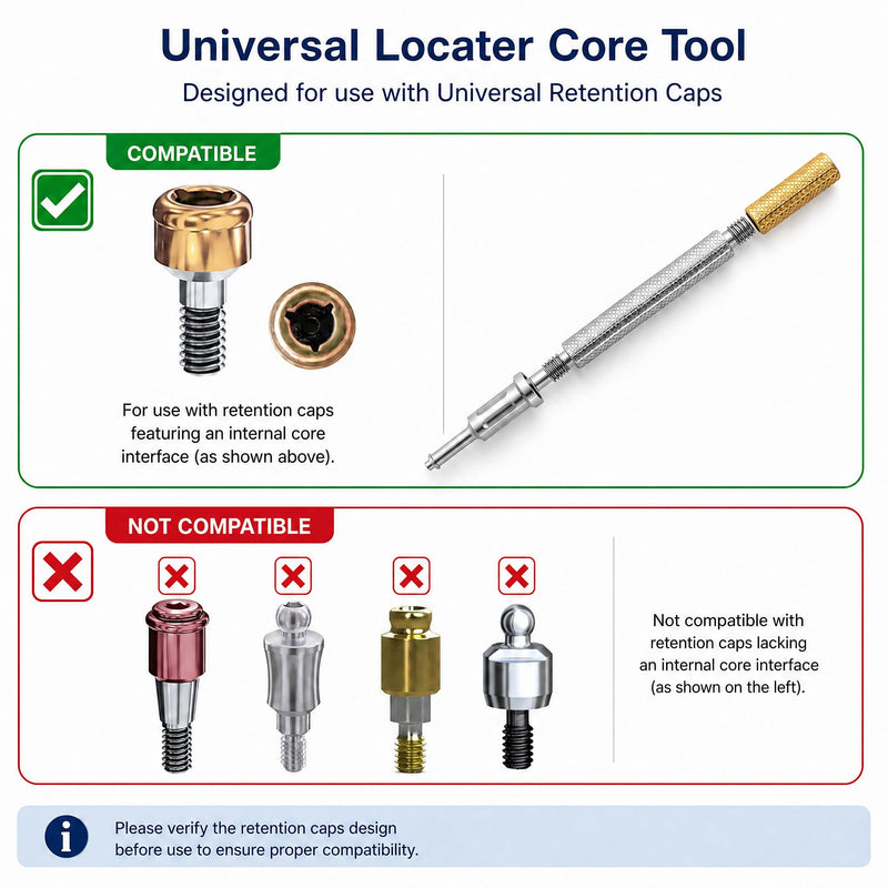 Universal Locater Core Tool for Male Retention Inserts Caps Insertion & Removal | Bar Removal Male Cap | 303 Stainless Steel, Detachable 3 Segments: 1.1/2.1/0.75in Each, Total 3.3in