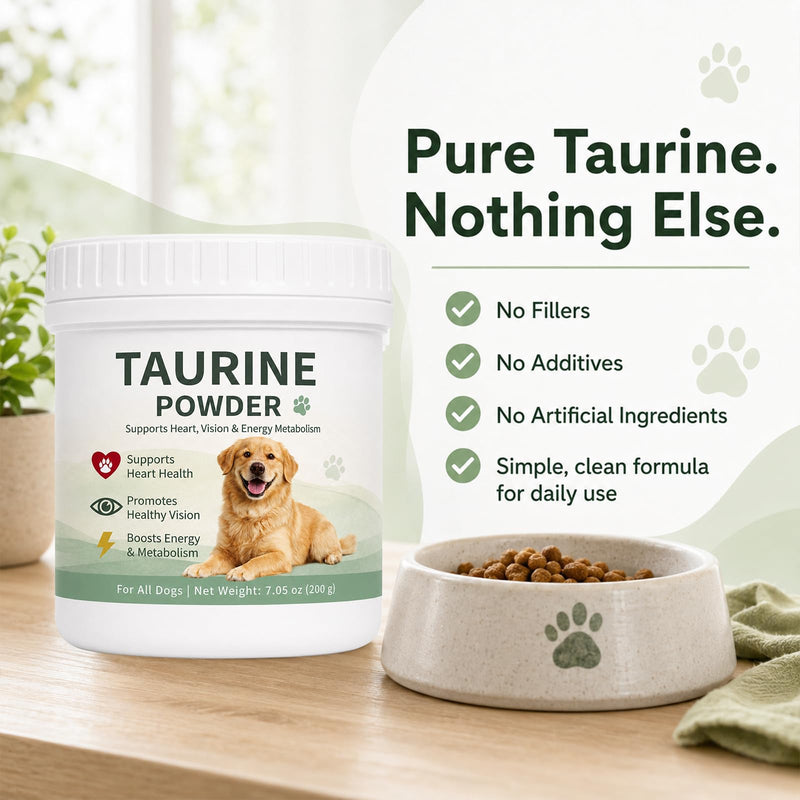 Taurine Powder for Dogs, Pure Taurine Supplement for Heart Health, Vision Support & Energy Metabolism, Promotes Immune System and Skin & Coat Health, Easy to Mix Daily Dog Supplement, 200g / 7.05 oz