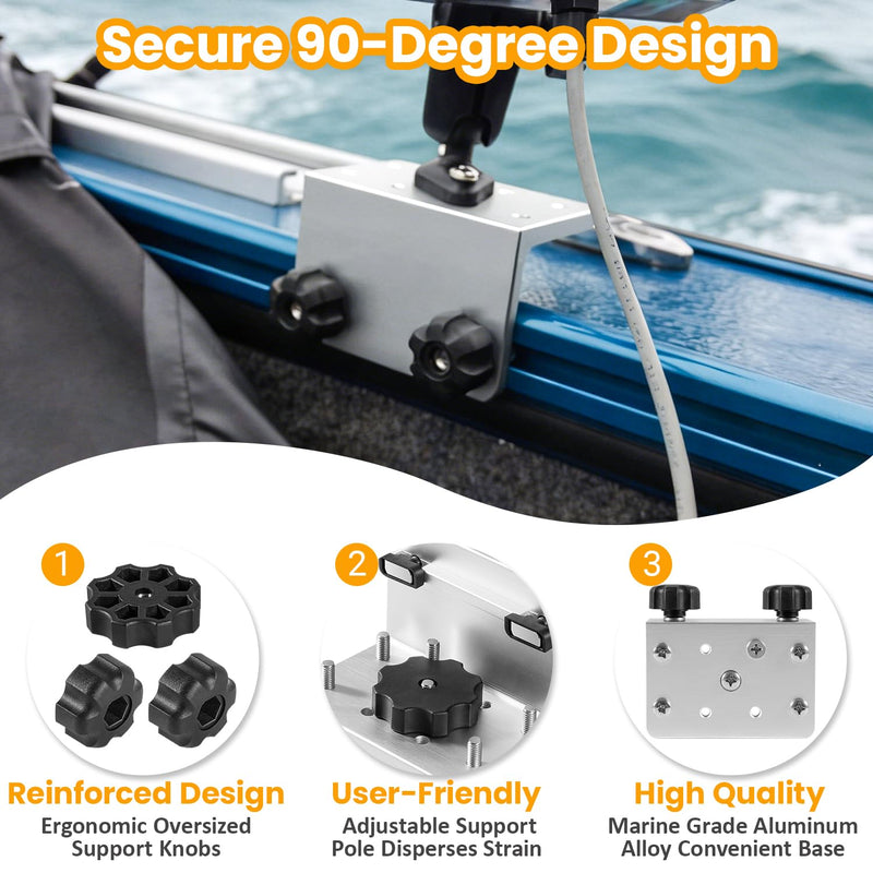Boat Track Mount Base, 90° Aluminum Bracket for Fishing Rod Holders, Downriggers, Cup Holders & Fish Finder Mounts, Compatible with Lund, Ranger and Lowe Boats