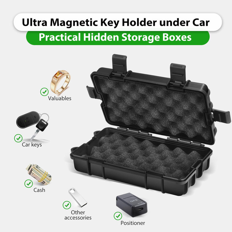Magnetic Key Box for Under Car - Upgraded Waterproof Large Key Holder Under Vehicles - Outdoor Magnetic Box - Hidden Key Box Accessories WIth Signal Shielding Bag - Black