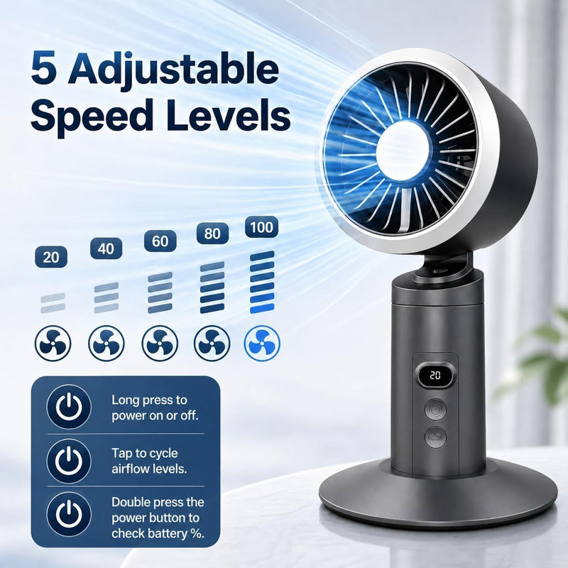 Rechargeable Oscillating Desk Fan, Cordless Battery Operated Table Fan with Strong Airflow, 5 Speeds, LED Display, 20dB Super Quiet Portable Fan for Bedroom, Office, Nightstand