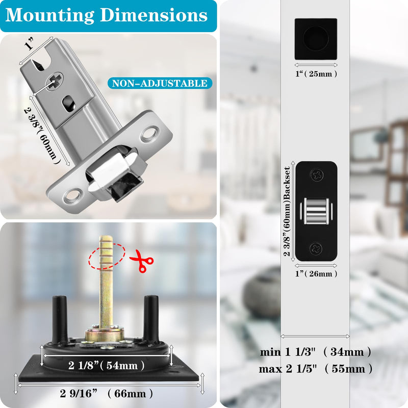 Pocket Door Hardware Matte Black Pocket Door Lock with Keys Contemporary Flush Pocket Door Latch and Edge Pull for Bed/Bath/Kitchen/Barn Door (2-3/8" Backset, for 1 3/8" to 2 3/16" Thickness Door) Square60