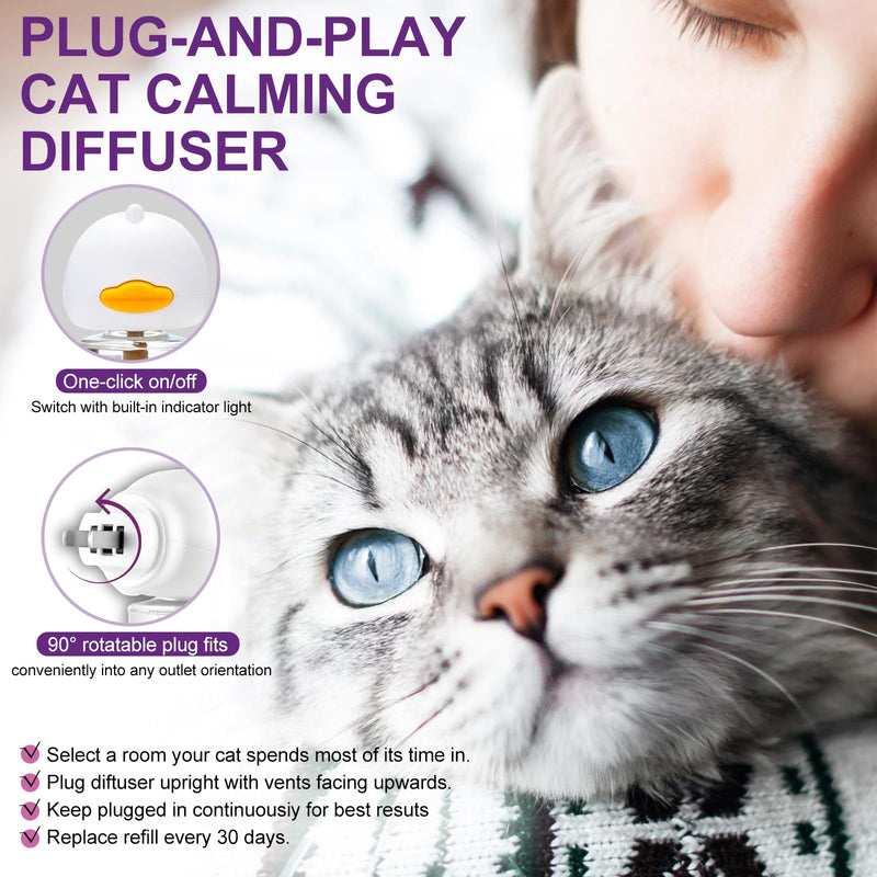 SLE Cat Pheromones Calming Diffuser: 1 Cat Calming Diffusers & 3 Refills, Relieve Anxiety Stress Reduce Spraying Fighting and Scratching Fits All Cats & Kittens