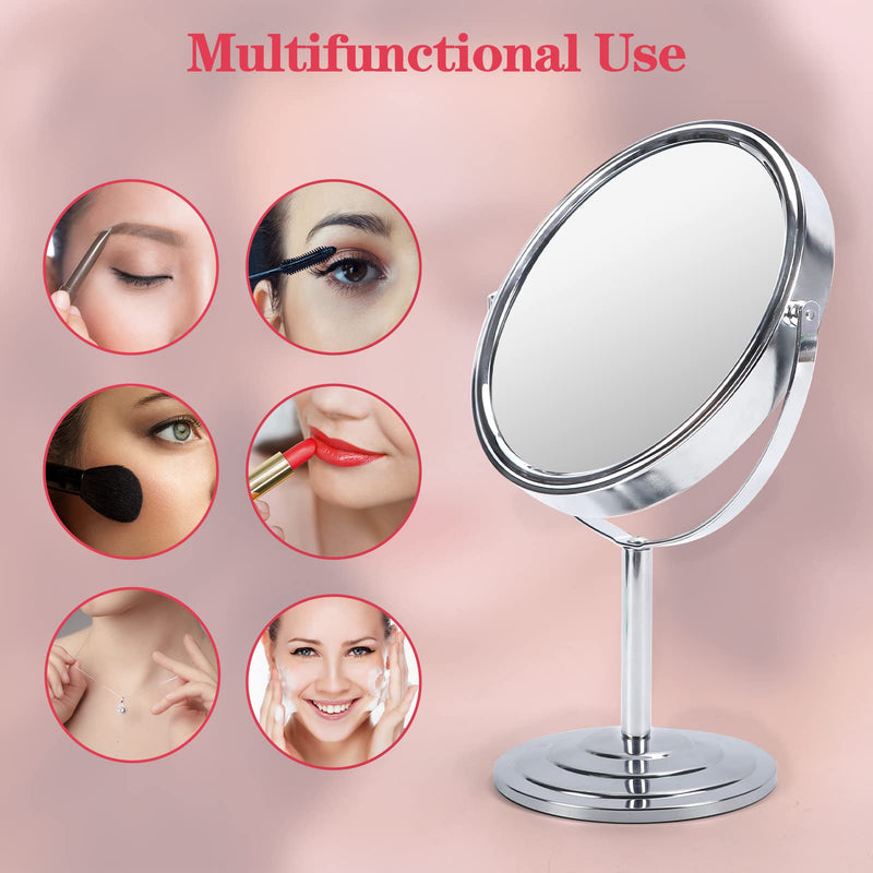 Schliersee 10X Magnifying Makeup Mirror, 8 inch Double Sided Tabletop Mirror, 1X/10X Magnification Standing Swivel Desk Mirror for Dresser Bathroom Bedroom, for Women Girl Gifts 13"L x 7.9"W Silver