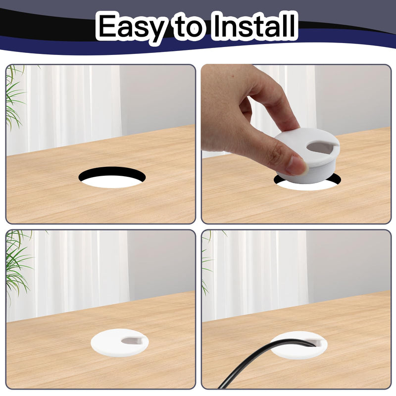 2pcs 1-1/2 Inch Desk Grommet, Plastic Desk Hole Cover, White Cable Hole Cover, Desk Hole Grommet for Wire Cord Organizing Office Computer Desk