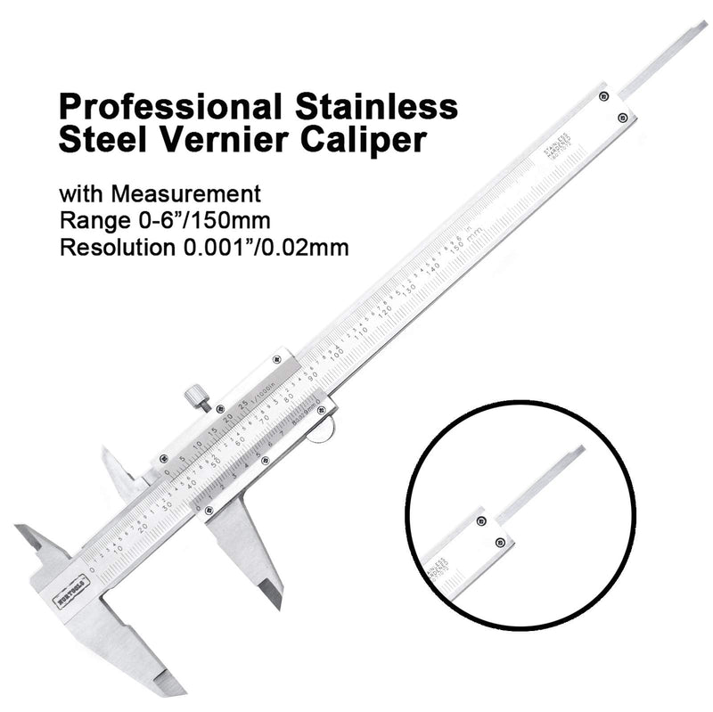 NORTOOLS Professional Vernier Caliper Stainless Steel for Inside, Outside, Depth and Step Measurements,6 Inch/150mm/0.001"/0.02mm-Strictly QC pc by pc onesize Set 4