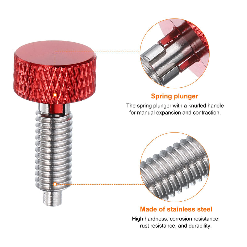 HARFINGTON 2pcs Spring Plunger with Knurled Handle M6x1 Pin Dia. 3mm Retractable Quick Release Pins Stainless Steel Lock Out Type Index Plunger for Industrial Equipment, Red