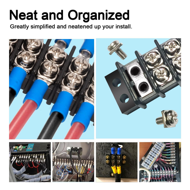MILAPEAK Terminal Block - 2 Pack 6 Positions 200v-450v 20-30A Dual Row Screw Terminals Strip + 24 PCS Copper Wire Fork Connectors 20 Amps 6 Circuits