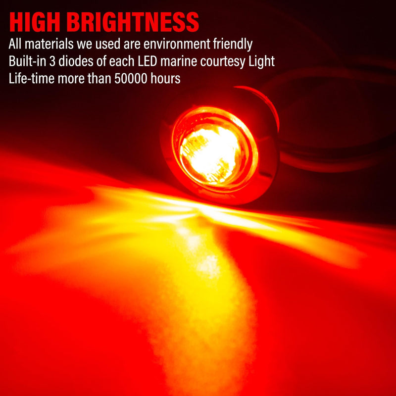 ALFU 10PCS Red 3/4" 12V LED Boat Interior Lights Marine Navigation Lights Clearance Marker Lights Round Bullet Side Indicator Lamps for Truck, Trailer, RV, Van, Boat, Bus, Caravan Red 10PCS