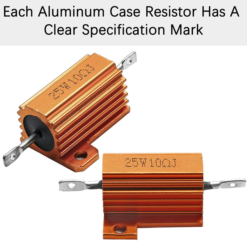 2 Pack Aluminum Case Resistor 25W 10 Ohm Housing Wirewound Resistors, Screw Tap Chassis Mounted Load Resistors Adapters for Ring Video Doorbell