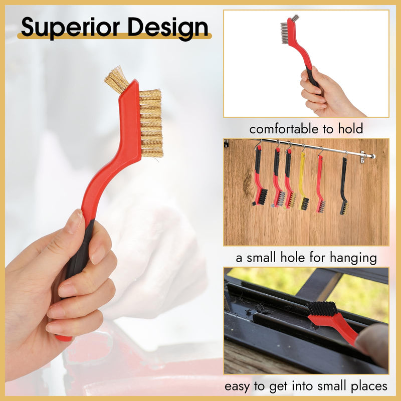 6 Pieces Wire Brushes, Metal Brush, Brass Brush, Stainless Steel Brush, Nylon Brushes, Small Wire Brush Set for Cleaning Metal Rust and Paint Removal