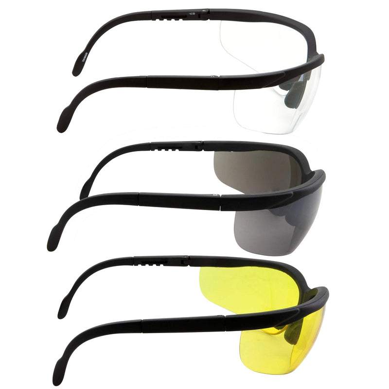 grinderPUNCH 3 Pairs Combo Bifocal Safety Reading Glasses - Assorted Colors Clear Black Yellow Lens - With Side Cover (Diopter +1.00) Diopter +1.00