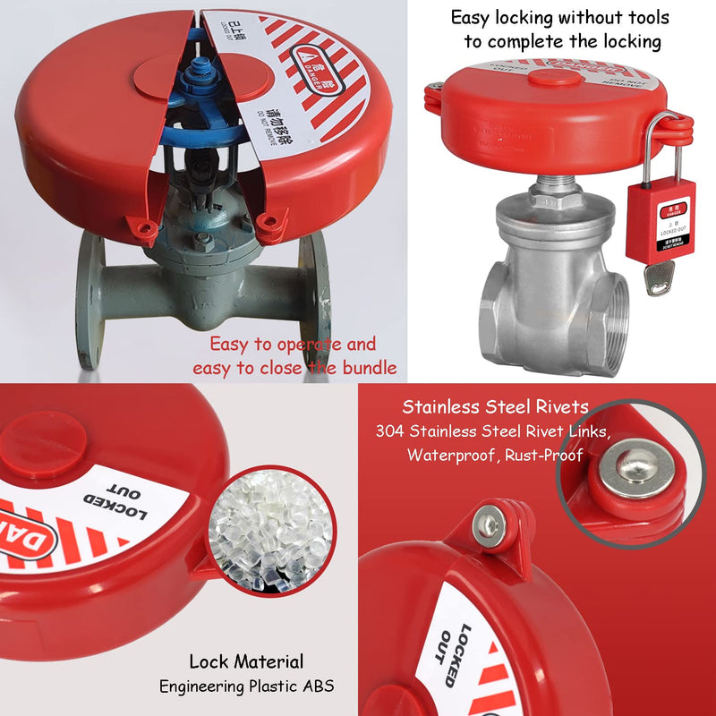 Gate Valve Lockout Device Rotating Plastic Outdoor Water Hose Protector Babyproof 2.5-5in Diameter Valve Handles Red Secure for Water Spigot Faucet Knob Oil Natural Gas Propane Tank Lock Outdoor Large valve locks without locks