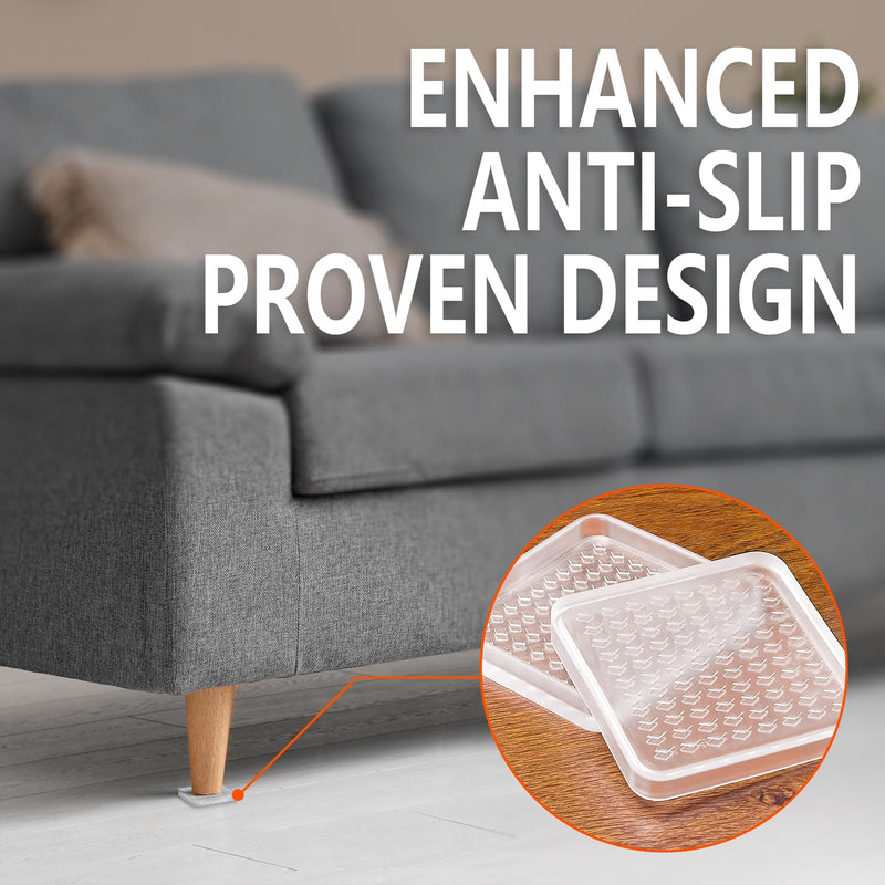8 Pcs Clear Furniture Coaster Cups for Hardwood Floor, 4" Square Non-Slip Rubber Furniture Pads, Heavy Duty Anti-Skid Floor Protectors for Bed & Couch Leg, Odorless & Non-Staining Rubber Gripper Feet 4“-Square
